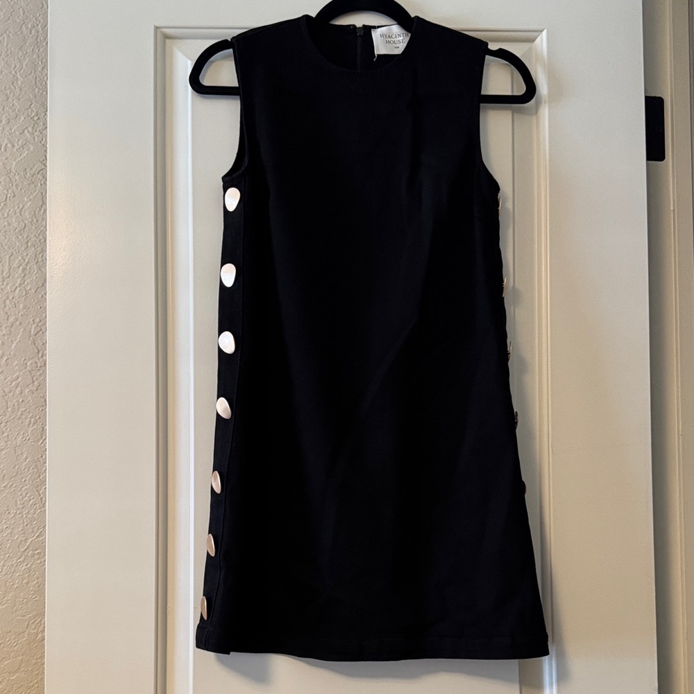 Black Sleeveless Mini Dress with Button Accents